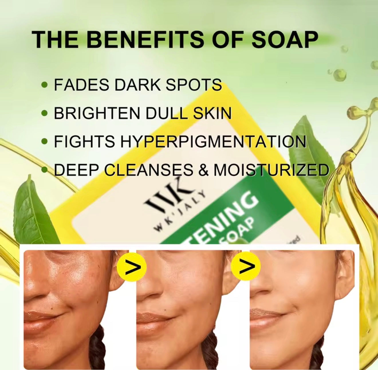 WK JALY Whitening Lemon Soap, Natural Glow, Fade Dark Spots, Moisturized, With Glutathione, Shea Butter Oil, For Face