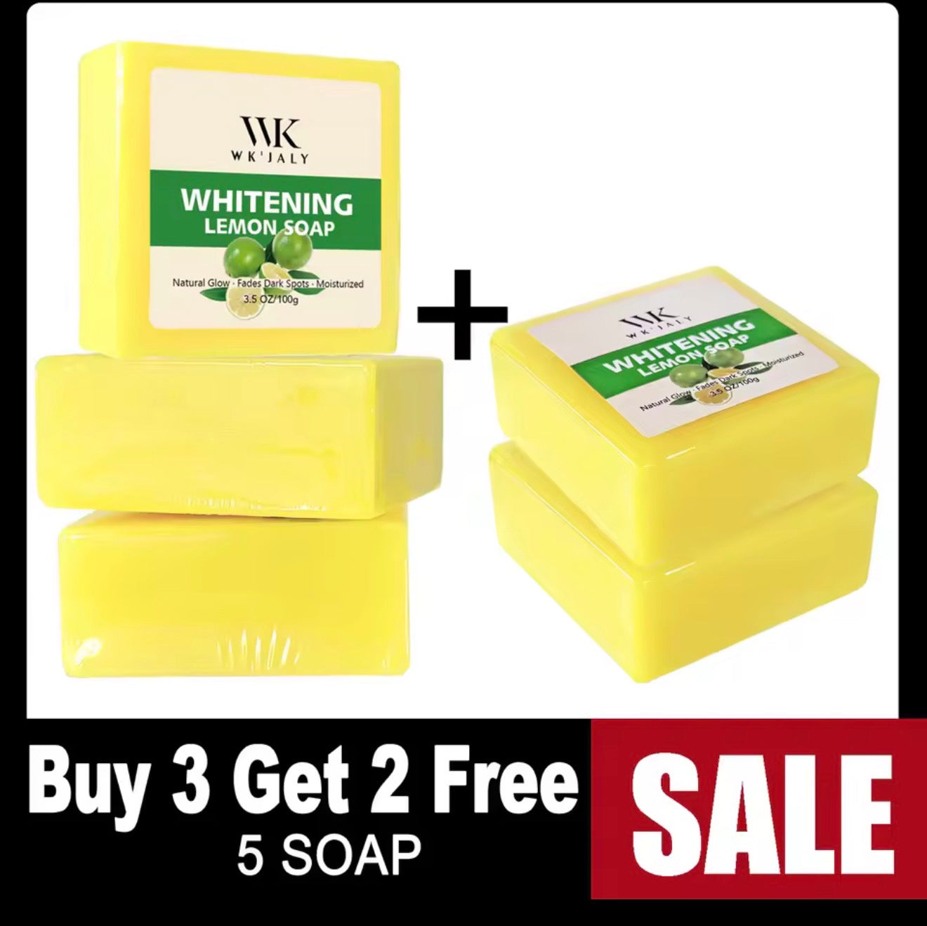 WK JALY Whitening Lemon Soap, Natural Glow, Fade Dark Spots, Moisturized, With Glutathione, Shea Butter Oil, For Face