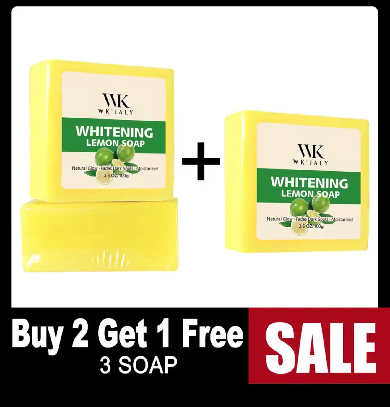 WK JALY Whitening Lemon Soap, Natural Glow, Fade Dark Spots, Moisturized, With Glutathione, Shea Butter Oil, For Face